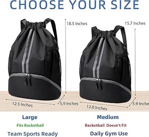 Black Canvas <b>Drawstring</b> <b>Backpack</b> with Shoulder Strap and Wet Dry Pockets 30-40L for Gym Sports Travel - Product Image 3