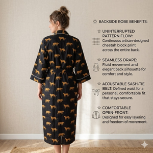 Kimono en coton à imprimé tigre noir exotique |   Peignoir pour femme à col en V et manches longues avec poches |   Chef-d'œuvre de vêtements de nuit durables - Product Image 3