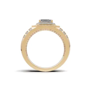 Anillo de Diamantes Imperial Redondo y Esmeralda para Hombre en Oro Amarillo de 18K, Anillo de Diamantes Creados en Laboratorio para Boda y Compromiso en Venta - Product Image 2