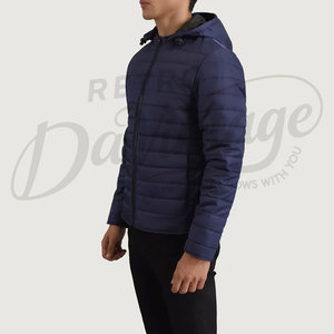 Veste matelassée slim bleu marine pour homme avec capuche, légère et chaude, coupe-vent, pour l'extérieur - Product Image 5