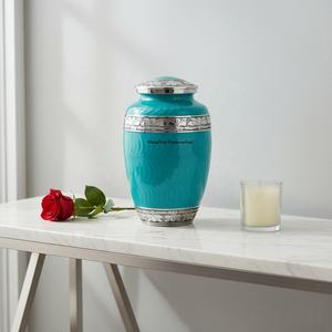 โกศบรรจุอัฐิสีฟ้าลายดอกไม้สลักลายตามสั่งสำหรับผู้ใหญ่  สำหรับเก็บอัฐิในพิธีศพ  ของที่ระลึกสำหรับครอบครัว  โกศโลหะสำหรับเก็บอัฐิมนุษย์ - Product Image 1