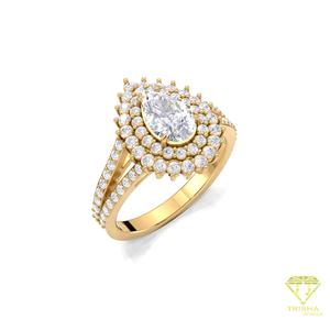 Pear Cut Lab Grown Diamond Double Halo Engagement <b>Ring</b> in 14K Yellow Gold <b>Split</b> Shank Bridal <b>Ring</b> Vintage Luxury Wedding <b>Ring</b> - Product Image 3