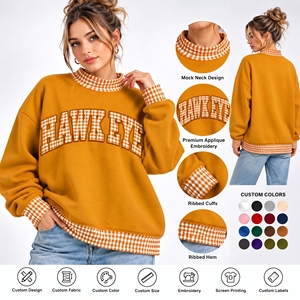 OEM Custom Cotton Fleece Mockneck <b>Jumper</b> Embroidered Patch Polka Dot Gingham <b>Camo</b> Oversized Mock Neck Sweatshirt For Women - Product Image 1