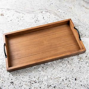 Handmade Rustic Wooden Serving <b>Tray</b> with Metal Handles | Decorative <b>Large</b> Coffee Table Ottoman <b>Tray</b> for Food Drinks & Home Decor - Product Image 1