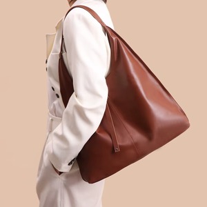 Sac à bandoulière en cuir véritable pour femme, grande capacité, sac hobo souple, élégant, professionnel, à deux fermetures éclair, pour le quotidien - Product Image 4