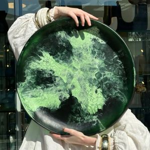 Handmade Classic <b>Black</b> Colorful Swirl Design Eco-Friendly Food Grade Durable Resin Tray Platter Salad Bowl for Hotel Home - Product Image 6