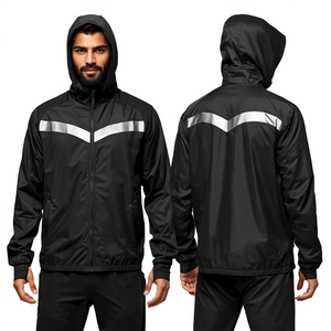 Hot Sale Premium <b>Men's</b> <b>Lightweight</b> Windbreaker <b>Jacket</b> Water Resistant Hooded Outerwear Modern Color Block Design - Product Image 2