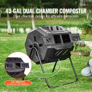 43-Gal Dual Chamber Composting Tumbler <b>Large</b> Tumbling Rotating Steel Frame Composter 2 <b>Sliding</b> Doors Aerators Bin for Compost BP - Product Image 1