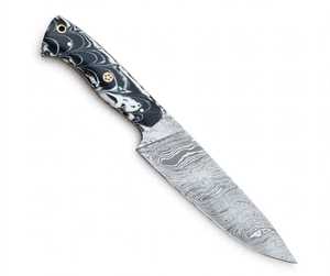 Cuchillo utilitario de hoja fija de acero de Damasco hecho a mano con mango de resina en blanco y negro - Product Image 3