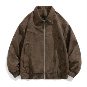 Chaqueta de Motociclista para Hombre, Estilo Retro, Color Café Marrón, de Gamuza, para Primavera y Otoño, Impermeable, Transpirable y Resistente al Viento - Product Image 1