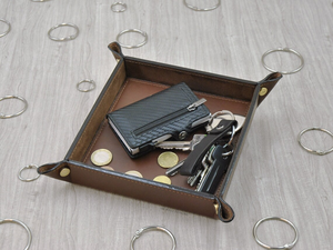 Brown Leather Valet <b>Tray</b> with Snap Fasteners Foldable Square <b>Desk</b> <b>Organizer</b> Catchall <b>Tray</b> for Keys Wallet Coins and Home Office - Product Image 6