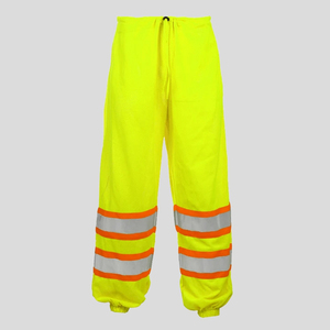 Pantalones de Trabajo de Seguridad Reflectantes de Alta Visibilidad ANSI Clase E Unisex Verdes con Piernas Inferiores Negras y Rayas Plateadas - Product Image 6