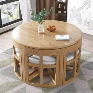 Innovative Space Saving <b>Round</b> Wooden Dining <b>Table</b> Set with retractable chairs suitable for <b>Small</b> Apartments - Product Image 1