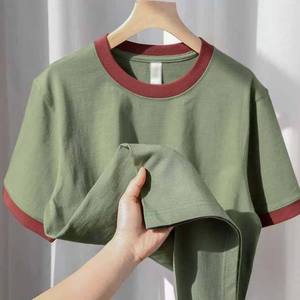 Camiseta de Manga Corta con Cuello Redondo para Hombre, Estilo Vintage, Color Verde Sólido, Detalles en Contraste, Logotipo Frontal, 100% Algodón - Product Image 5