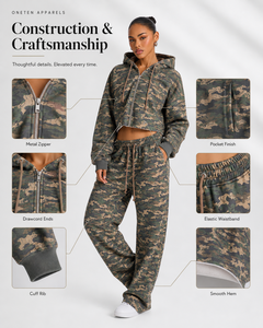 Ensemble jogging et sweat à capuche court unisexe surdimensionné, imprimé camouflage animal, respirant et léger, avec fermeture éclair, personnalisable avec logo, fournisseur OEM - Product Image 4