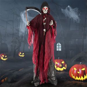 Esqueleto de Halloween de 8 pies, Ceñíbal con Ojos Rojos Brillantes y Sonidos Aterradoros, Brazos Ajustables, Decoración de Halloween, Detalles de Esqueleto/Hoz - Product Image 1