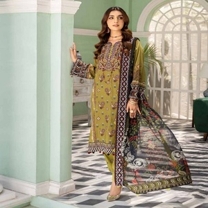 Original marca paquistaní Chikan Kari césped trajes de 3 piezas Riaz artes bordado transpirable Natural TEHZEEB Pakistán ropa - Product Image 6