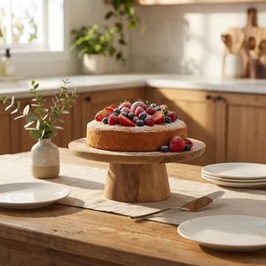 Round Wooden Cake Stand Handmade Dessert Display <b>Tray</b> Rustic Serving Holder for Wedding Party Table Decor - Product Image 4