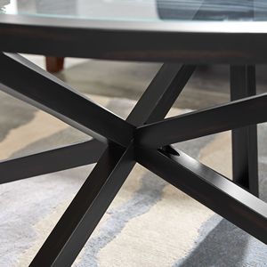 Tavolino da Caffè Moderno e Semplice in Vetro Temperato con Base in Legno Massello e Piano in Vetro Trasparente per Soggiorno - Product Image 5