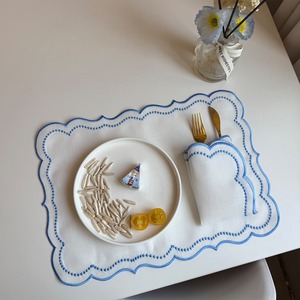 Vintage <strong>Cream</strong> Embroidered Polyester Table <strong>Placemat</strong> with Lace, Heat-Resistant Fabric Mat for Wedding, Party, Home Decor - Product Image 3