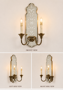 Regal Contemporary Wall Sconce Luxury Decorative Wall Light Ornate Etched Mirror Panels Brass <b>Candle</b> Arm Diwali - Product Image 3