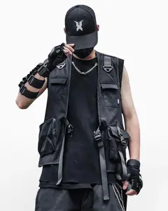 Cyber <b>Black</b> Techwear <b>Vest</b> Cargo Pockets Japanese Anime Cyberpunk Coat Top Quality Techwear <b>Vest</b> Custom <b>Vest</b> for Men - Product Image 1