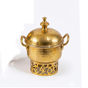 Juego de 3 calentadores de comida de lujo con acabado dorado martillado, base de corte láser premium, acabado metálico de alta calidad para cenas y eventos elegantes - Product Image 3
