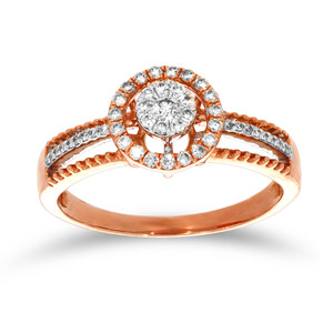 Anillo de Lujo con Halo de Diamantes de Corte Redondo y Acabado en Oro Rosa de 18K para Mujer, Joyería Fina para Aniversario o Compromiso - Product Image 1
