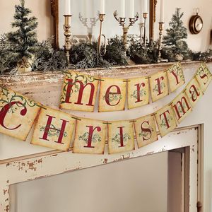 Striscione Vintage Retrò Nostalgico 'Buon Natale' Trasparente, Decorazioni Natalizie Tradizionali in Stile Vittoriano per Feste - Product Image 1