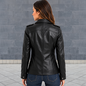 Veste épaisse en cuir de vachette pour femme, style motard, imperméable, coupe-vent, écologique, vêtement d'extérieur d'hiver, doublure en polyester, col montant - Product Image 4