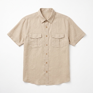 เสื้อเชิ้ตผู้ชายสไตล์ซาฟารี ผ้าฝ้าย 100% ระบายอากาศได้ดี ปักลาย กระเป๋าคู่ สำหรับฤดูร้อน รับผลิตแบบ OEM ODM ขายส่งจากโรงงาน รับผลิตแบรนด์ส่วนตัว - Product Image 1