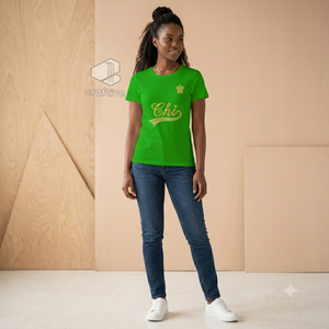 T-shirt pour femme Chi Eta Phi Sorority, en jersey de coton vert, col rond, manches courtes, avec strass et motif lettres grecques - Product Image 5