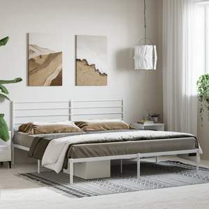 White Powder-Coated Steel Full Bed Frame Rectangular Metal Bed - Product Image 3