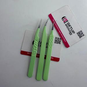 Nouvel ensemble de pinces à cils antistatiques GETUP BROSONS IMPEX en acier inoxydable, pointe lisse de 10 mm, manche confortable vert - Product Image 4