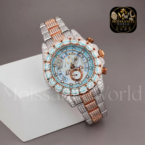 นาฬิกาควอตซ์สแตนเลสสตีลหรูหราประดับเพชร VVS มอยส์ซาไนต์ สำหรับผู้ชาย สีขาวล้วน ปรับแต่งได้ สไตล์ฮิปฮอป พร้อมกระจกแซฟไฟร์ - Product Image 4