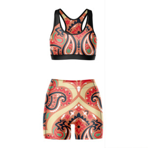 Ensemble de sport 2 pièces personnalisé pour femmes, taille mi-haute, respirant, grande taille, avec soutien-gorge de sport et short à logo frontal, idéal pour le yoga et la gym - Product Image 5