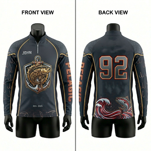 เสื้อเจอร์ซีย์ตกปลาแขนยาวสำหรับผู้ชาย 180 GSM ผ้าโพลีเอสเตอร์ซับเหงื่อ ระบายอากาศได้ดี  โลโก้แบบซับลิเมชั่นสั่งทำพิเศษ  แผงสีแดง เสื้อเจอร์ซีย์ตกปลาสำหรับผู้ชาย - Product Image 3