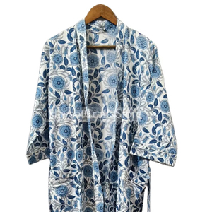 Boho Cotton <b>Kimono</b> Robe Hand Printed Royal Dressing Gown for Women Lightweight Lounge and <b>Beach</b> Wear cotton <b>kimono</b> night gown - Product Image 1
