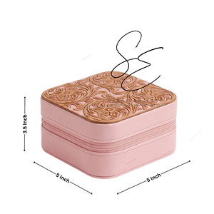 Western Girls Travel Jewelry Box Cute <b>Small</b> Tooled Leather Portable Zipper Jewelry Organizer Case with <b>Mirror</b> Pink Velvet Case - Product Image 3