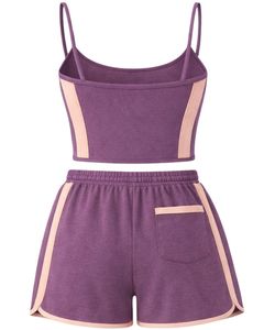 Purple Peach Women Camisole And Shorts <b>Set</b> Summer Two Piece Outfit Cotton Blend Crop Top Graphic Print Drawstring Shorts Casual - Product Image 2