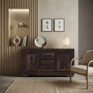 Modern Wooden <b>Sideboard</b> Cabinet With Metal Handles Storage Furniture For Living Room Midcentury Design Walnut Finish - Product Image 2