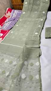 Exclusivo Deshi Dhakai Jamdani Sharee Export Oriented para mujeres JAMDANI FABRIC Azul ROJO VERDE Golden Sky Blue de Bangladesh - Product Image 3