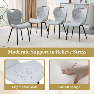 Set di 4 Sedie da Pranzo in PU Grigio Chiaro con Maniglia Integrata, Telaio in Metallo Nero e Piedini Regolabili per Uso Domestico - Product Image 4