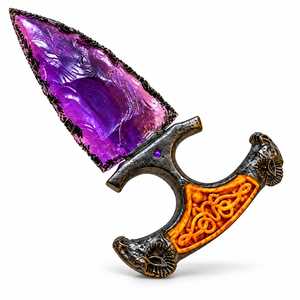 Daga de Cristal Morado Hecha a Mano de 6 Pulgadas con Mango de Resina Negra Ornamentado, Tallado en Relieve, Escultura Gótica de Fantasía, Decorativa y Coleccionable - Product Image 1