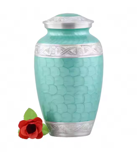 Elegant Teal Blue Pebble Texture Metal Cremation Urn for Human Ashes with Handcrafted Silver Floral Border <b>Memorial</b> <b>Keepsake</b> - Product Image 5