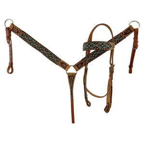 Exclusive100 % cuero genuino Western Headstall & Breast Collar Set con Bead Work fabricante al por mayor proveedor - Product Image 3