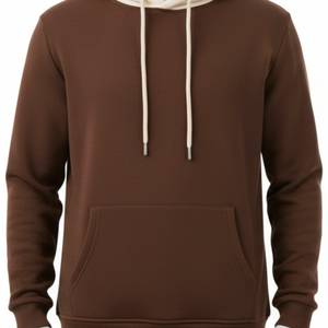 Sudadera con capucha para hombre de dos tonos, color marrón con contraste crema, estilo streetwear. - Product Image 4