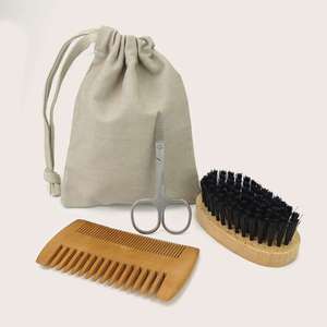 Factory Sale 4-piece Beard Tools Men Beard Brush Custom logo Shaving Kit Beard Brush and Comb <b>Set</b> - Product Image 5