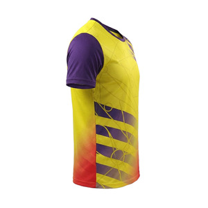 Camiseta de Manga Corta para Hombre Ekin Impex, Estampado Geométrico Amarillo y Morado, Cuello Redondo, Secado Rápido, Corte Deportivo, Largo Regular, Lisa - Product Image 5