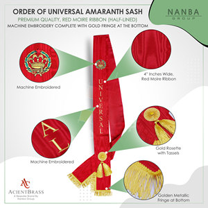 Universal Amaranth Sash (Half lined) Premium Quality, <b>Red</b> Moire <b>Ribbon</b>: OES Sashes - Product Image 4